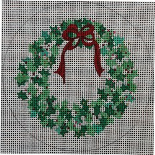 WS905B	Ornament Wreath-Holly 4.5" round  18 Mesh WINNETKA STITCHERY DESIGNS