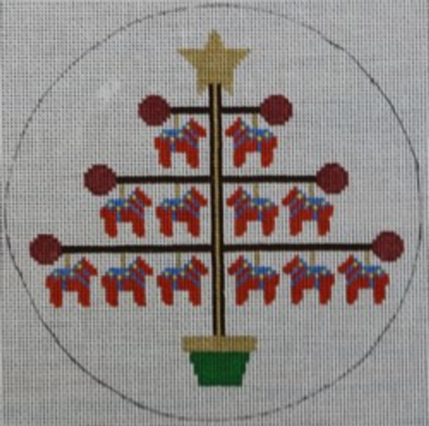 WS813C	Swedish Tree Horses 5.5" Round	18 Mesh WINNETKA STITCHERY DESIGNS