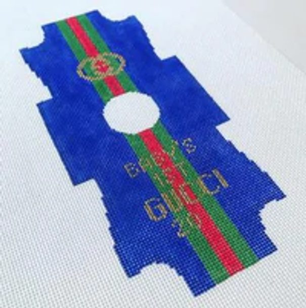 BFC-09B GUCCI INSPIRED, ONESIE ORNAMENT, BLUE 3.5"X 8"  18 Mesh KIMBERLY ANN NEEDLEPOINT!