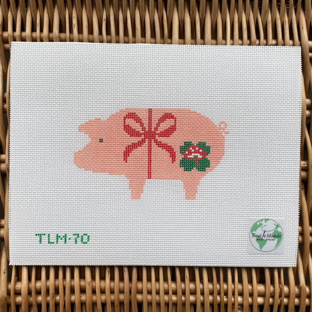 TLM‐70 Marzipan Pig (Monogramming Chart included) 4.25”W x 2.5”H 18 Mesh Tout le Monde Needlepoint, LLC