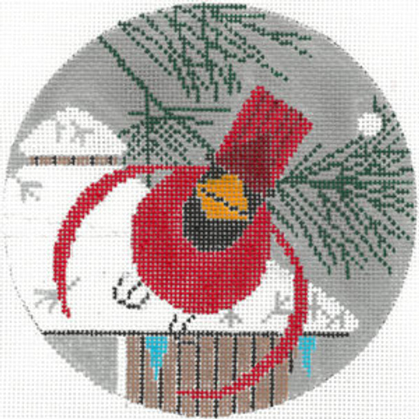 Ornament HC-O446c Winter - Cardinal Male Woodpecker 5" Round  Charley Harper 18 Mesh