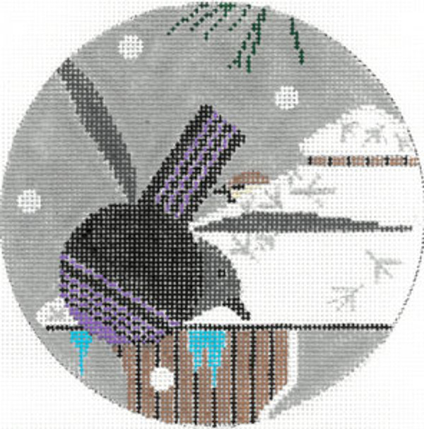 Ornament HC-O446f Winter - Purple Martin  5" Round  Charley Harper 18 Mesh