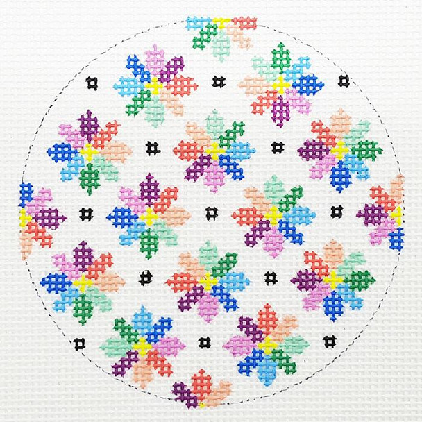 BJ228 Colorful Flowers By Vicky Yorke 3" Round - 18 Mesh