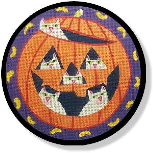 NC162* Cat-O-Lantern 10" Rd. 18 Mesh With Stitch Guide Mesh DESIGNS BY NANCY COFFELT Quail Run Designs