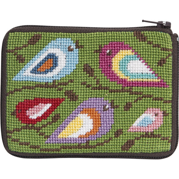 SZ199 CREDIT CARD & COIN PURSE Alice Peterson Stitch And Zip Birds Of Color