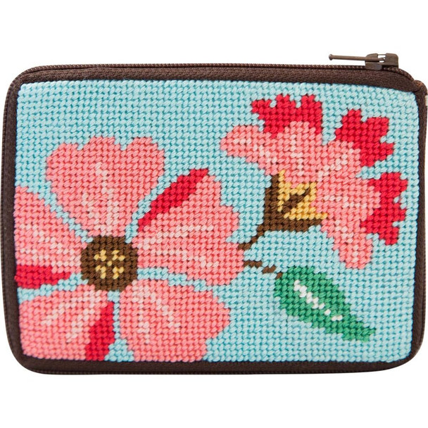 SZ225  Pink Flowers Alice Peterson Stitch And Zip CREDIT CARD  And COIN Case