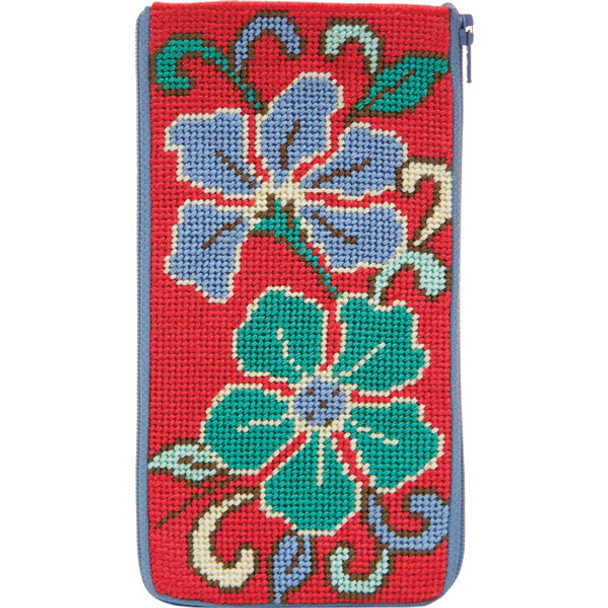 SZ477 RED ASIAN FLORAL Alice Peterson Stitch And Zip EYEGLASS CASE