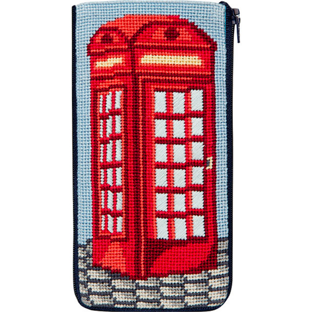 SZ485 ENGLISH PHONE BOOTH Alice Peterson Stitch And Zip EYEGLASS CASE