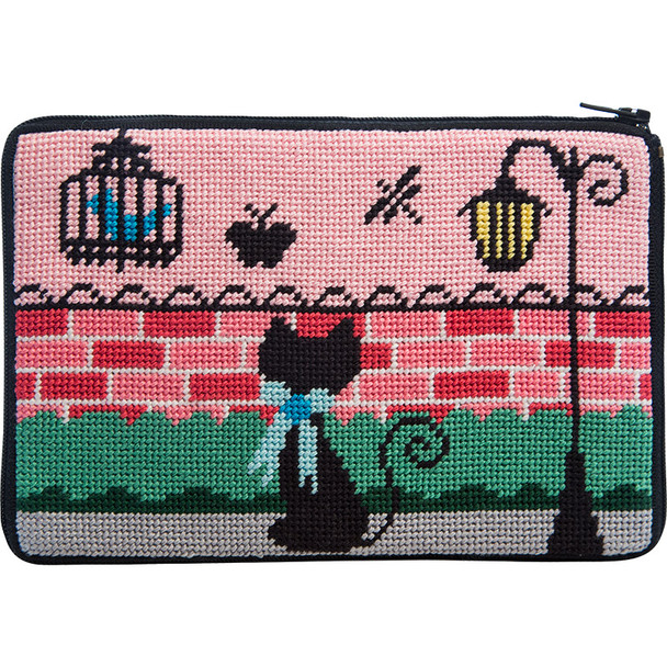 SZ613 Kitty Kat Alice Peterson Stitch And Zip NEEDLEPOINT PURSE !