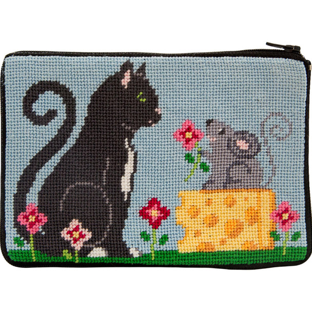 SZ619 Cat & Mouse Alice Peterson Stitch And Zip NEEDLEPOINT PURSE !