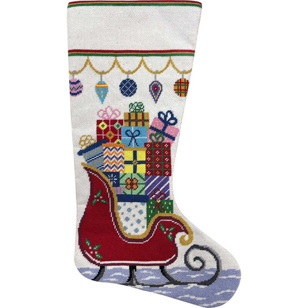 APHOME CREATIONS6210 Sleigh With Gifts Stocking 11 x 18.5 14 mesh Alice Peterson HOME CREATIONS !