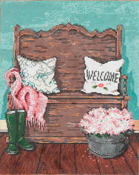 Stay awhile Entry Hall Bench 8x10 18 Mesh Once In A Blue Moon By Sandra Gilmore 18-1266