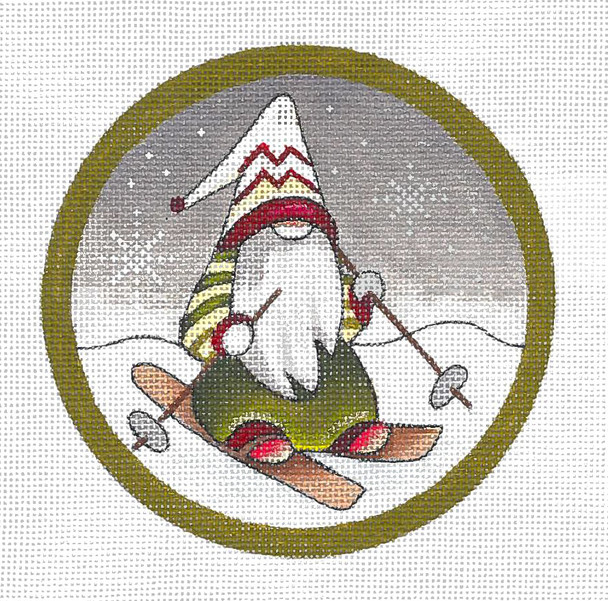 JG-170 Gnome Skiing Ornament 18ct 5” Diameter  Janice Gaynor