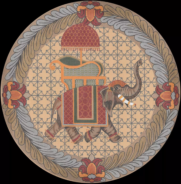 P133 Exotic Elephant/Sands 18 ct., 17″ diameter Sandstone canvasTrubey Designs