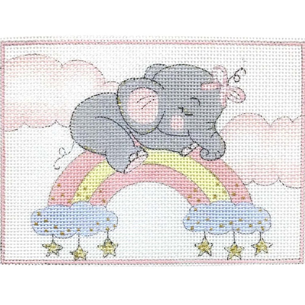 3808 SLEEPY ELEPHANT ON RAINBOW 7x 5 13 Mesh Alice Peterson Designs