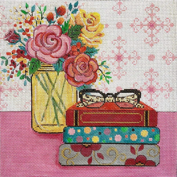 4312 BOOKS AND FLOWERS 10 x 10 13 Mesh Alice Peterson Designs