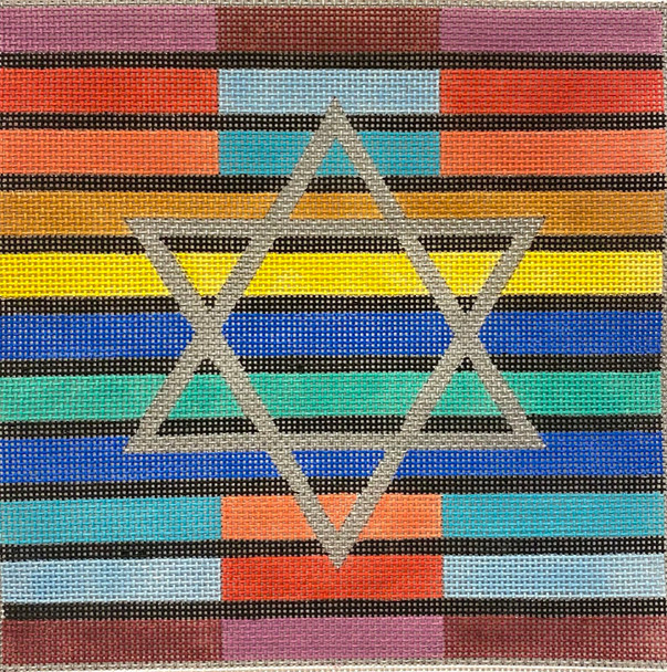 EA139 MULTICOLOR STRIPES SINGLE STAR TEFFILLIN 9 x 9  13 Mesh Alice Peterson Designs