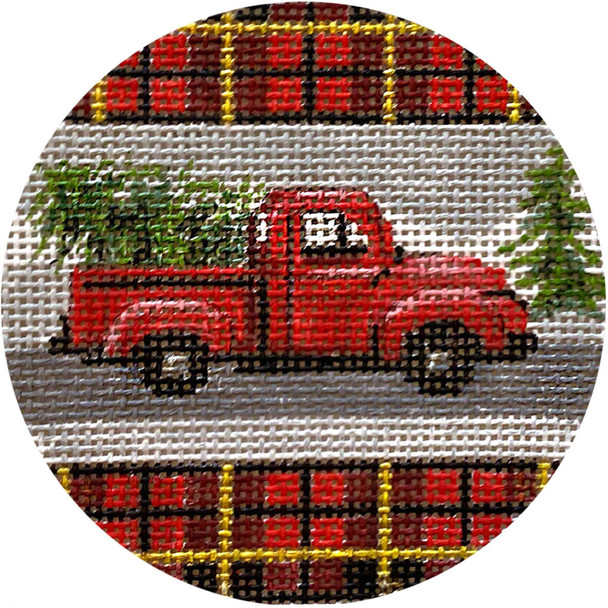 APX486! RED TRUCK ON PLAID  4” Round 13 Mesh Alice Peterson!