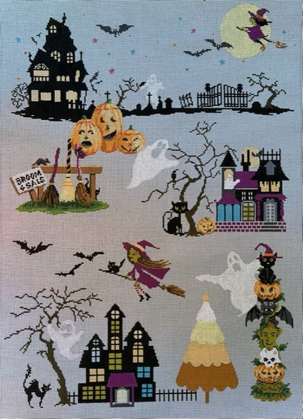 ASIT500 Haunted Village 21 X 15  18 Mesh A Stitch In Time