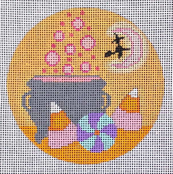 HW150J Pretty Spooky Series - Candy Cauldron 4" dia 18 Mesh EyeCandy Needleart