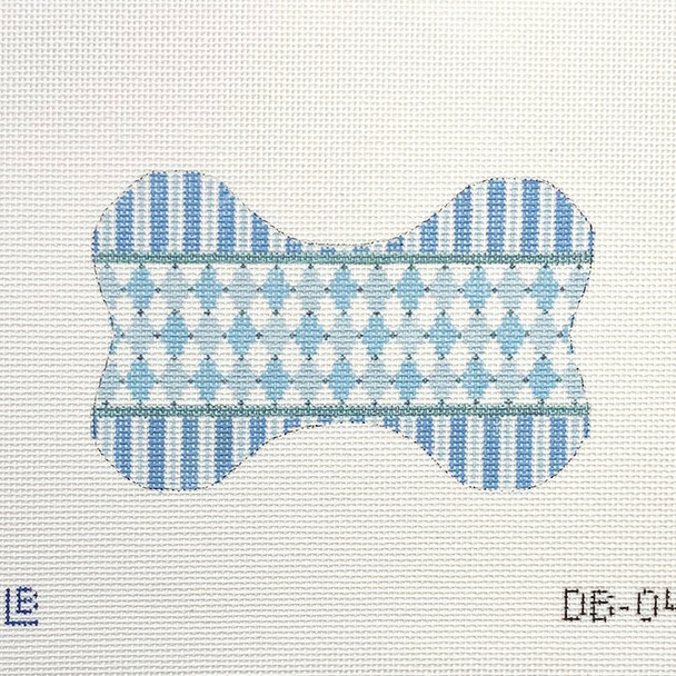 DB-04 Dog Bone, Harlequin Blue (can personalize) 5w x 3h 18 Mesh  LAUREN BLOCH DESIGNS