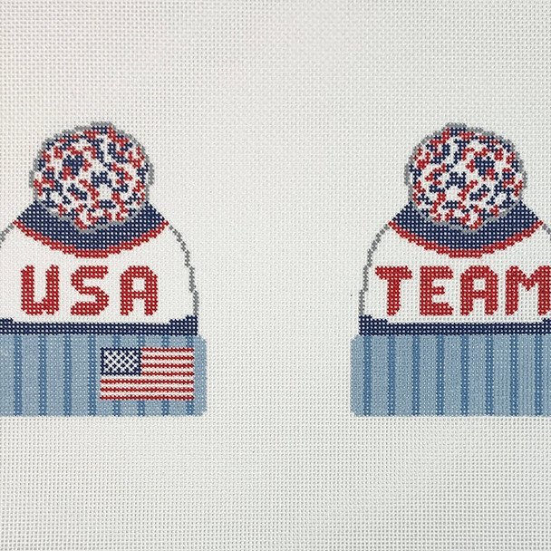 H-01 Beanie - Team USA, 2-sided 3.25w x 4h each side 18 Mesh  LAUREN BLOCH DESIGNS