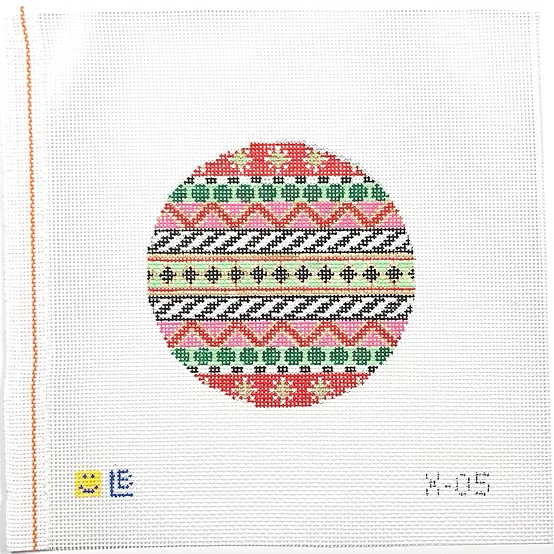 X-05 Black Diamonds on Green Stripe 4" round 18 Mesh LAUREN BLOCH DESIGNS