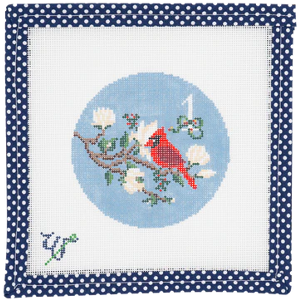 WS-12SD-01 A Cardinal in a Magnolia Tree Only 4” round 18 MESH WIPSTITCH Needleworks!