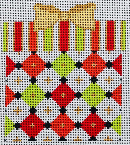 CH415C Red/Green w/ Black & White - Gift Box Merry All Over  4.5" x 4" Mesh EyeCandy Needleart