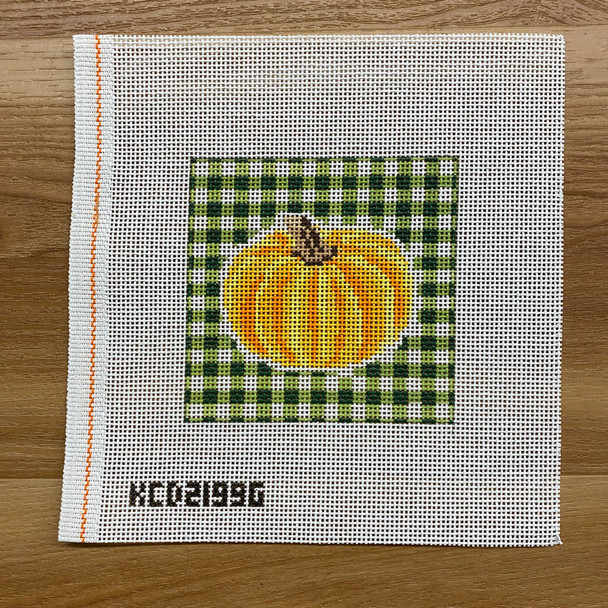 Pumpkin on Gingham Green 4 1/2" square 13 Mesh SCT Designs (KCN) KCD2199G