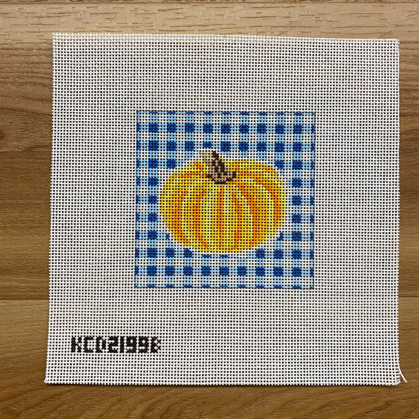 SCT Designs (KCN) KCD2199B Pumpkin on Gingham Blue 4 1/2" square 13 Mesh