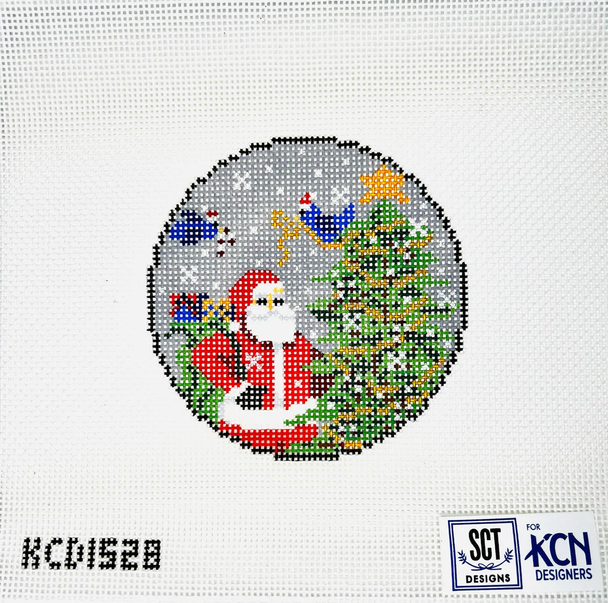 SCT Designs (KCN) KCD1528 Santa and Birds 4 1/2" Round 13 Mesh