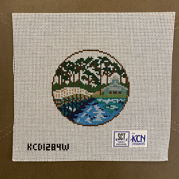 SCT Designs (KCN) KCD1284W Watercolor Boat House 4 1/2" round 13 Mesh