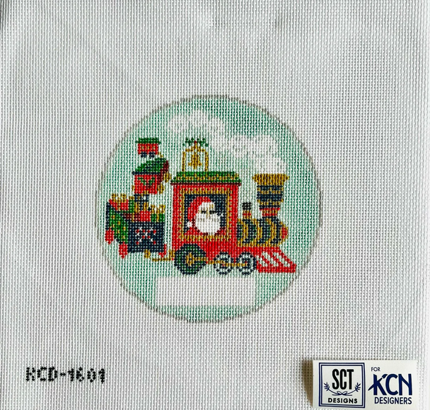 SCT Designs (KCN) KCD1601 Monogramable Santa Train Ornament  4 1/2" round 18 Mesh