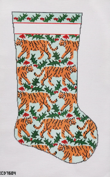 SCT Designs (KCN) KCD7604 Tiger and Holly Stocking  11" X 19" 13 Mesh