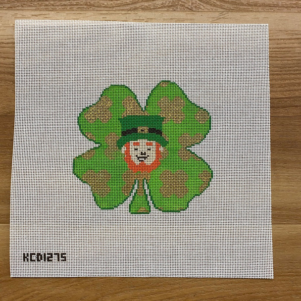 Jessica Lehane (KCN) KCD1275 Shamrock and Leprechaun Ornament 4 3/4" X 4 3/4" 18 Mesh