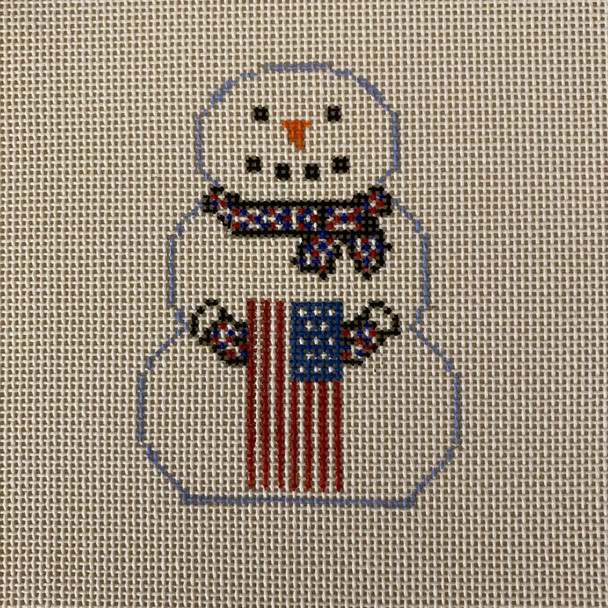 Snowman with Flag  3 1/2" X 4 1/2" 18 Mesh Jessica Lehane KCD1418