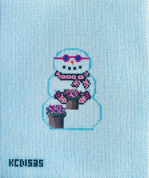 Jessica Lehane KCD1535 Snowman with Pink Flowers  3 1/2" X 4 1/2"  18 Mesh