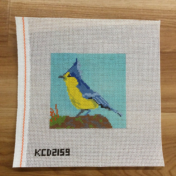 Marianne Ensz KCD2159 Blue Bird with Yellow Breast 4 1/2" x 4 1/2" 13 Mesh