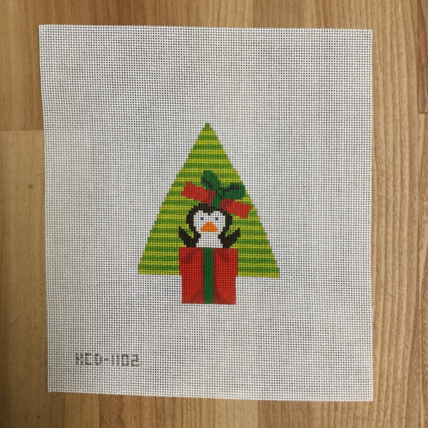 Marianne Ensz KCD1102 Tree with Penguin in a Present 3 1/2" X 4 1/4" 13 Mesh