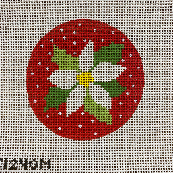 White Flower on Red Round 3 1/2" round 13 mesh STITCH-ITs  SI240M
