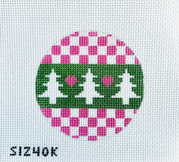 Trees on Pink and White Check 3 1/2" round 13 mesh STITCH-ITs SI240K