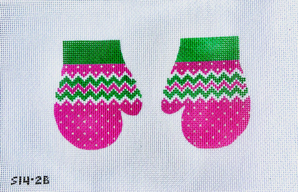 Pink and Green Cardigan Mittens 3 1/2" X 4" each 13 mesh STITCH-ITs SI42B