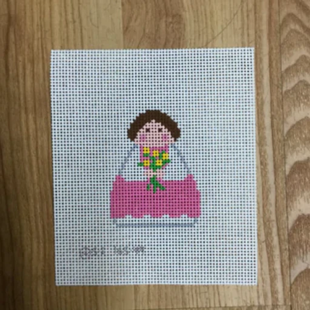 Pink Angel with Flowers 2 1/4" X 3" 13 mesh STITCH-ITs SI16549