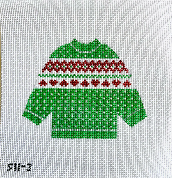 Green and Red Hearts Pullover  5" X 4 1/2" 13 Mesh STITCH-ITs SI13