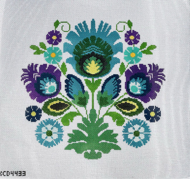 KCD4433 Polish Folk Design - Blue Flower 16" square 13 Mesh Barbara Pixton 