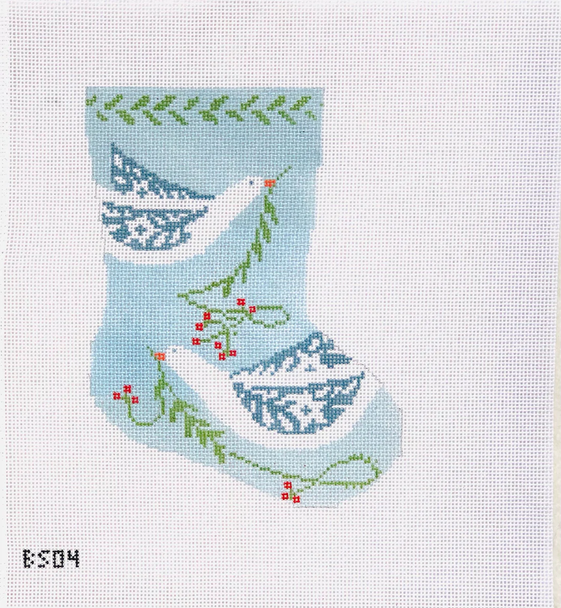 Peace Birds on Blue Stocking 6" long, 4.25" wide, 18 Mesh Bauble Stockings BS04