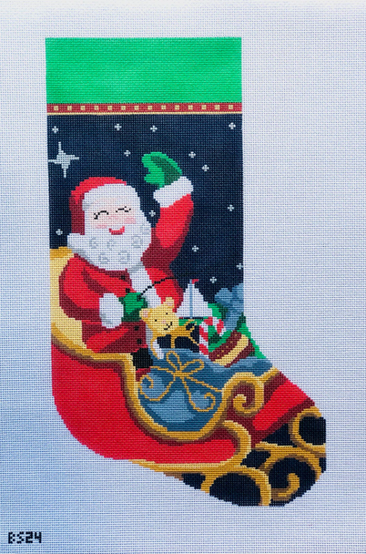 Sleigh Ride Santa Stocking 16 1/2" long, 10" wide 13 Mesh Bauble Stockings BS24