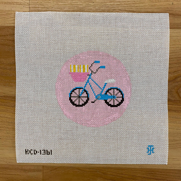 Bicycle with Basket on Pink  4" round 18 Mesh Jennifer Hall KCD1361