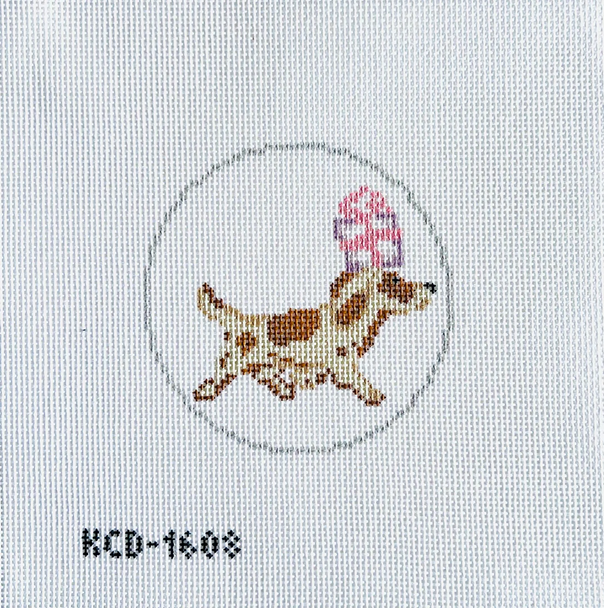 Dog with Gift Ornamen 4 1/2" round 13 Mesh Pearly Gates KCD1608